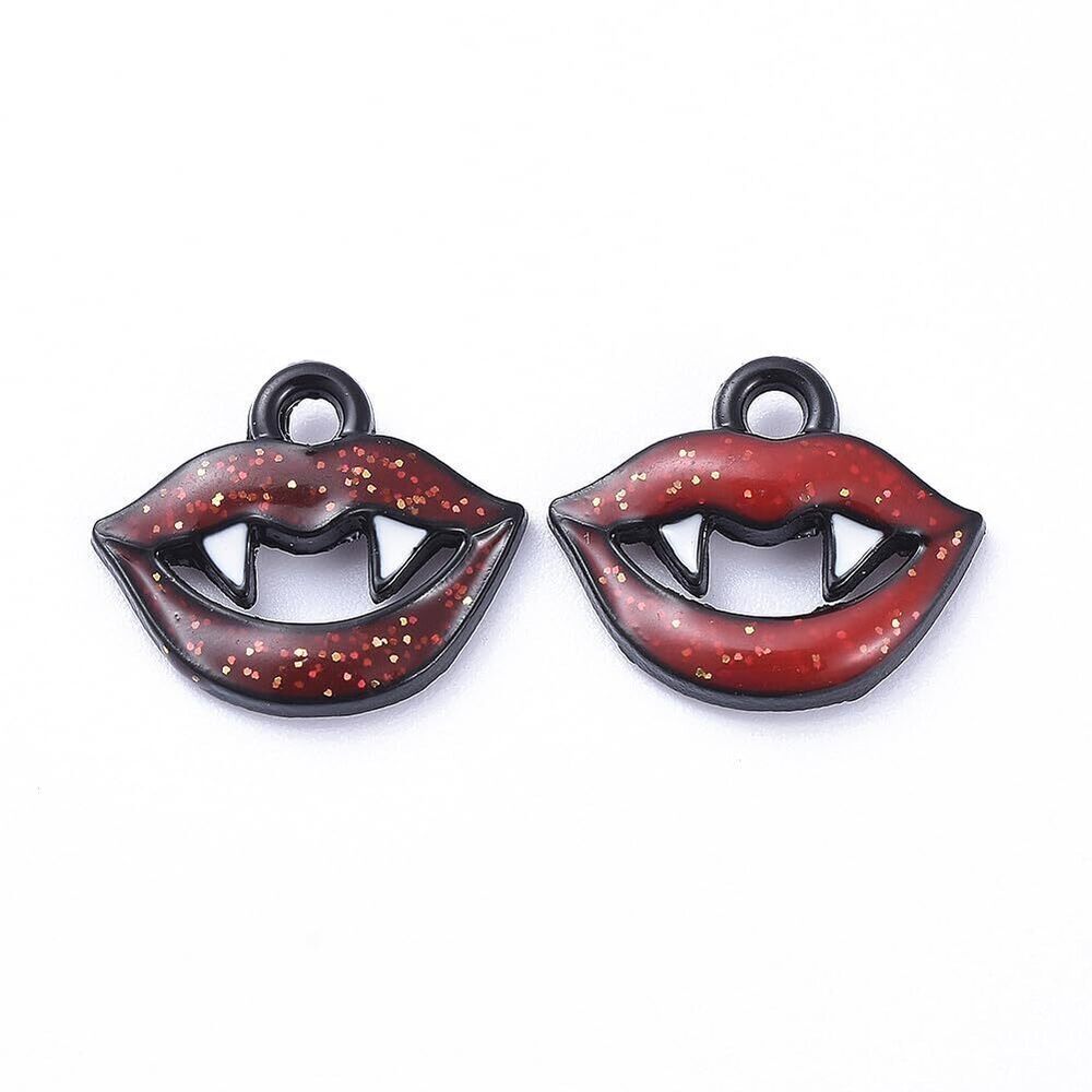 4352 50 Pcs Halloween Fangs Charms Glossy Lips with Teeth Enamel Alloy